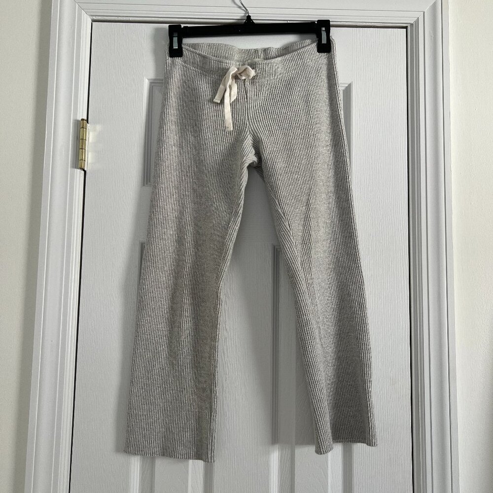 Monrow Something Navy Bandier Rib Straight Leg Cropped Pant Size XS Gray